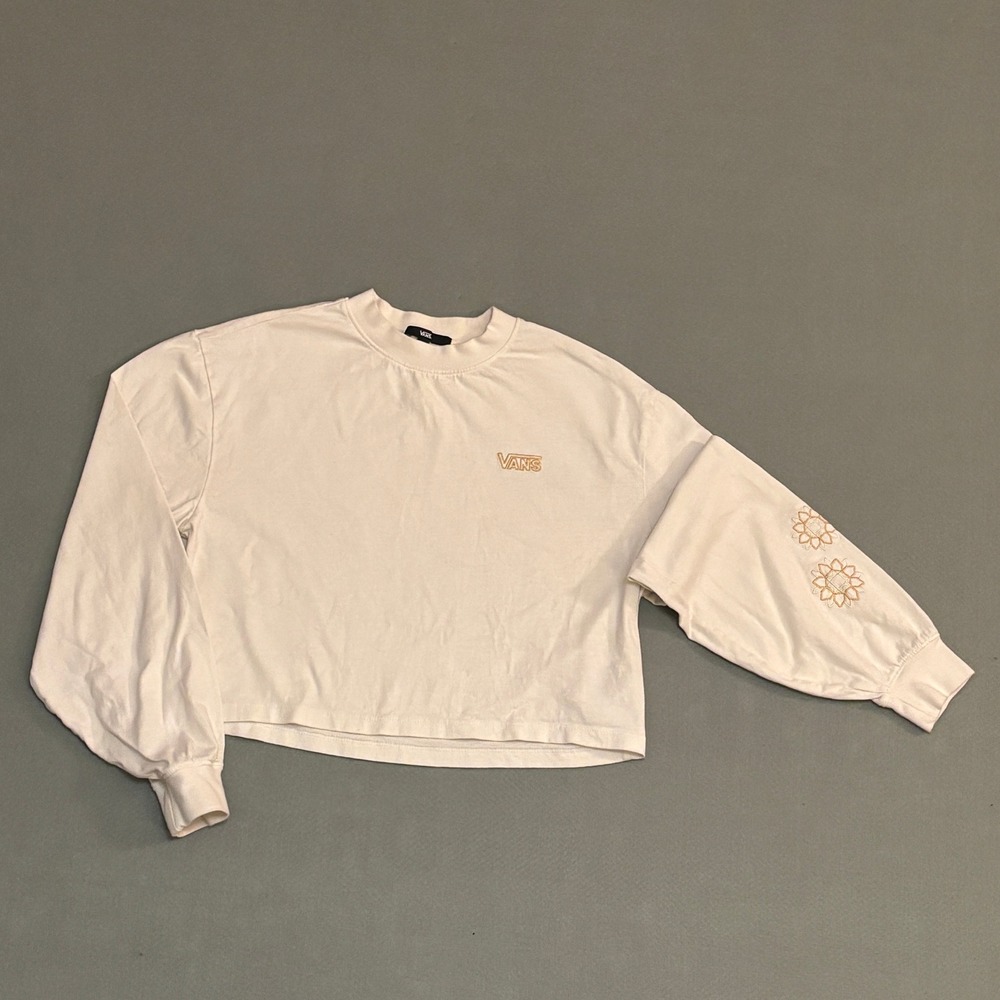 Vans Womens Off White Long Sleeve Cropped Graphic T-Shirt XS